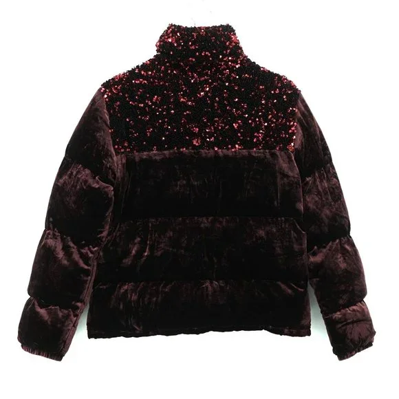 Anthropologie Velour Sequined Puffer Jacket Coat - Picture 13 of 16